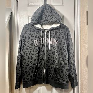 Old Navy Zip Hoodie Grey and Black Animal Print with Sherpa Lining Sz XXL